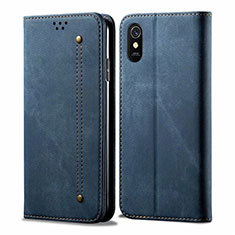 Coque Clapet Portefeuille Livre Tissu H01 pour Xiaomi Redmi 9i Bleu