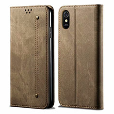 Coque Clapet Portefeuille Livre Tissu H01 pour Xiaomi Redmi 9i Kaki