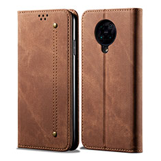 Coque Clapet Portefeuille Livre Tissu H01 pour Xiaomi Redmi K30 Pro 5G Marron