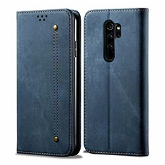 Coque Clapet Portefeuille Livre Tissu H01 pour Xiaomi Redmi Note 8 Pro Bleu