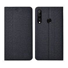 Coque Clapet Portefeuille Livre Tissu H02 pour Huawei P30 Lite Noir