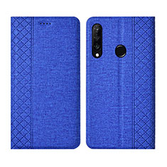 Coque Clapet Portefeuille Livre Tissu H02 pour Huawei P30 Lite XL Bleu