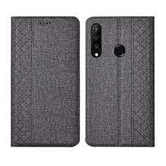 Coque Clapet Portefeuille Livre Tissu H02 pour Huawei P30 Lite XL Gris