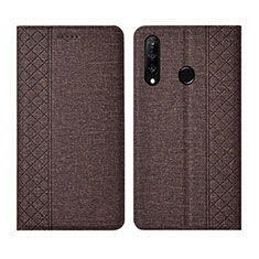 Coque Clapet Portefeuille Livre Tissu H02 pour Huawei P30 Lite XL Marron