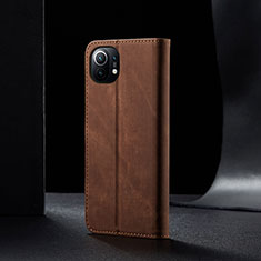 Coque Clapet Portefeuille Livre Tissu H02 pour Xiaomi Mi 11 5G Marron