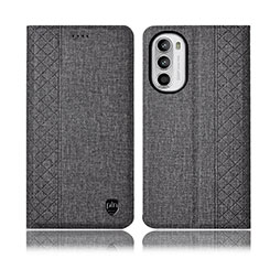 Coque Clapet Portefeuille Livre Tissu H12P pour Motorola Moto Edge (2022) 5G Gris