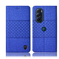 Coque Clapet Portefeuille Livre Tissu H12P pour Motorola Moto Edge X30 5G Bleu