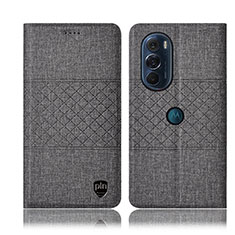 Coque Clapet Portefeuille Livre Tissu H12P pour Motorola Moto Edge X30 5G Gris