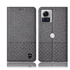 Coque Clapet Portefeuille Livre Tissu H12P pour Motorola Moto Edge X30 Pro 5G Gris