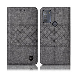 Coque Clapet Portefeuille Livre Tissu H12P pour Motorola Moto G50 Gris