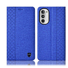 Coque Clapet Portefeuille Livre Tissu H12P pour Motorola MOTO G52 Bleu