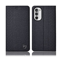 Coque Clapet Portefeuille Livre Tissu H12P pour Motorola MOTO G52 Noir