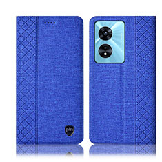 Coque Clapet Portefeuille Livre Tissu H12P pour Oppo A18 Bleu