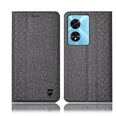 Coque Clapet Portefeuille Livre Tissu H12P pour Oppo A18 Gris