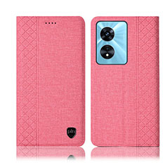 Coque Clapet Portefeuille Livre Tissu H12P pour Oppo A18 Rose