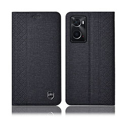 Coque Clapet Portefeuille Livre Tissu H12P pour Oppo A36 Noir