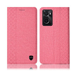 Coque Clapet Portefeuille Livre Tissu H12P pour Oppo A36 Rose