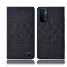 Coque Clapet Portefeuille Livre Tissu H12P pour Oppo A54 5G Noir