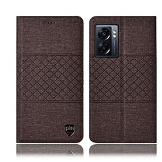 Coque Clapet Portefeuille Livre Tissu H12P pour Oppo A57 5G Marron