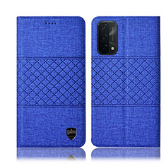 Coque Clapet Portefeuille Livre Tissu H12P pour Oppo A74 5G Bleu