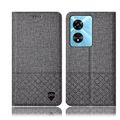 Coque Clapet Portefeuille Livre Tissu H12P pour Oppo A98 5G Gris