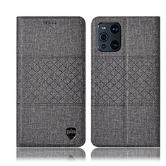 Coque Clapet Portefeuille Livre Tissu H12P pour Oppo Find X3 5G Gris