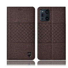 Coque Clapet Portefeuille Livre Tissu H12P pour Oppo Find X3 5G Marron