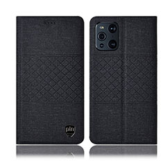 Coque Clapet Portefeuille Livre Tissu H12P pour Oppo Find X3 Pro 5G Noir