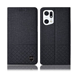 Coque Clapet Portefeuille Livre Tissu H12P pour Oppo Find X5 5G Noir