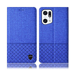 Coque Clapet Portefeuille Livre Tissu H12P pour Oppo Find X5 Pro 5G Bleu