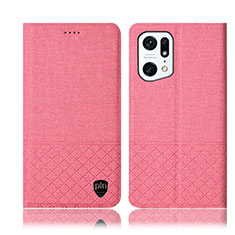 Coque Clapet Portefeuille Livre Tissu H12P pour Oppo Find X5 Pro 5G Rose