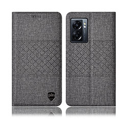 Coque Clapet Portefeuille Livre Tissu H12P pour Oppo K10 5G India Gris