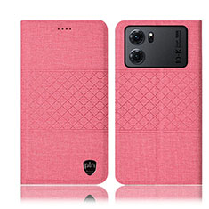 Coque Clapet Portefeuille Livre Tissu H12P pour Oppo K10 5G Rose