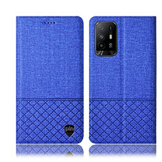 Coque Clapet Portefeuille Livre Tissu H12P pour Oppo Reno5 Z 5G Bleu