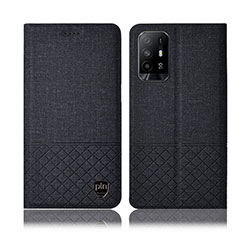 Coque Clapet Portefeuille Livre Tissu H12P pour Oppo Reno5 Z 5G Noir