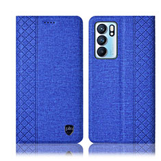 Coque Clapet Portefeuille Livre Tissu H12P pour Oppo Reno6 5G Bleu