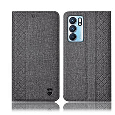 Coque Clapet Portefeuille Livre Tissu H12P pour Oppo Reno6 5G Gris