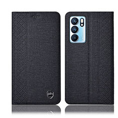 Coque Clapet Portefeuille Livre Tissu H12P pour Oppo Reno6 5G Noir