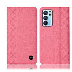 Coque Clapet Portefeuille Livre Tissu H12P pour Oppo Reno6 5G Rose