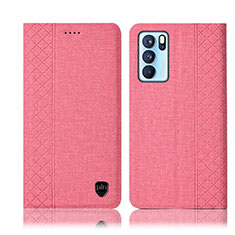 Coque Clapet Portefeuille Livre Tissu H12P pour Oppo Reno6 Pro 5G India Rose