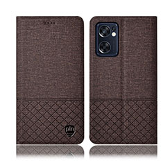 Coque Clapet Portefeuille Livre Tissu H12P pour Oppo Reno7 SE 5G Marron