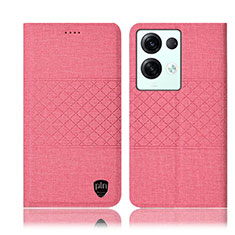 Coque Clapet Portefeuille Livre Tissu H12P pour Oppo Reno8 Pro 5G Rose