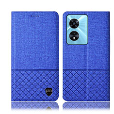 Coque Clapet Portefeuille Livre Tissu H12P pour Oppo Reno8 T 5G Bleu