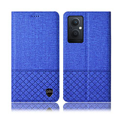 Coque Clapet Portefeuille Livre Tissu H12P pour Oppo Reno8 Z 5G Bleu