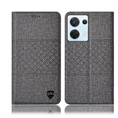 Coque Clapet Portefeuille Livre Tissu H12P pour Oppo Reno9 5G Gris