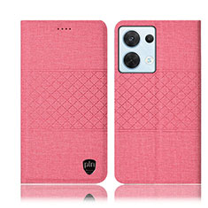 Coque Clapet Portefeuille Livre Tissu H12P pour Oppo Reno9 5G Rose