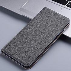Coque Clapet Portefeuille Livre Tissu H12P pour Samsung Galaxy F02S SM-E025F Gris