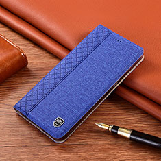 Coque Clapet Portefeuille Livre Tissu H12P pour Samsung Galaxy M21s Bleu