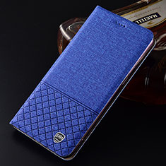 Coque Clapet Portefeuille Livre Tissu H12P pour Samsung Galaxy S21 Plus 5G Bleu