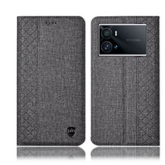 Coque Clapet Portefeuille Livre Tissu H12P pour Vivo iQOO 9 Pro 5G Gris